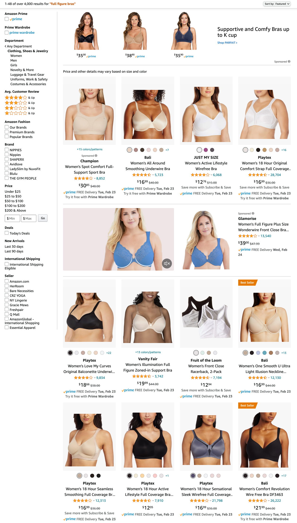 Full figure bras